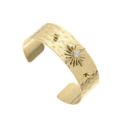 Sunburst Cuff Bracelet – Textured Titanium Steel, Gold Finish