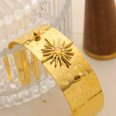 Sunburst Cuff Bracelet – Textured Titanium Steel, Gold Finish