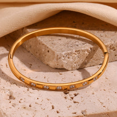Radiant Bangle – 18K Gold Stainless Steel with Zircon Accents