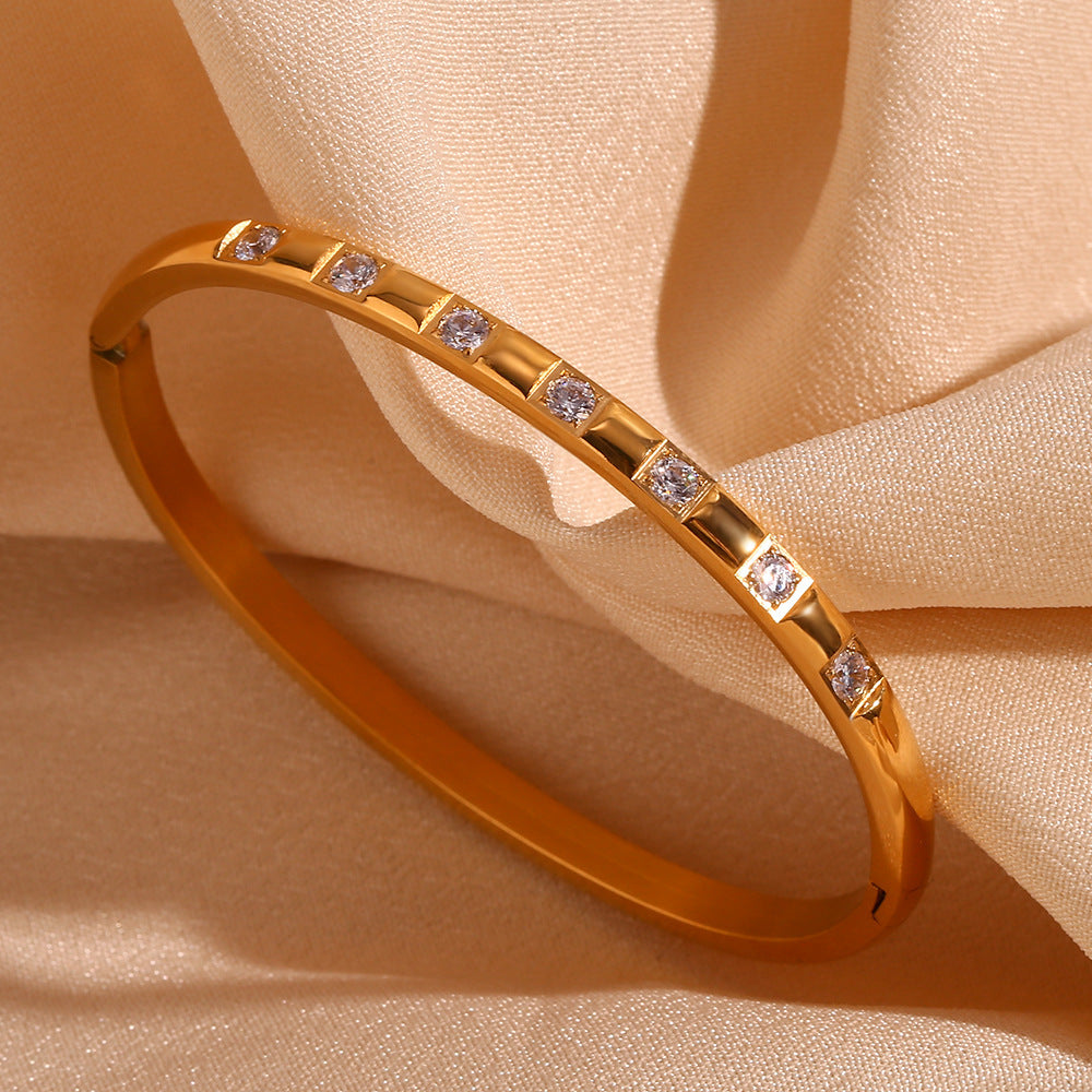 Radiant Bangle – 18K Gold Stainless Steel with Zircon Accents