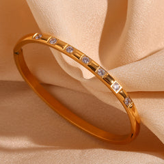 Radiant Bangle – 18K Gold Stainless Steel with Zircon Accents