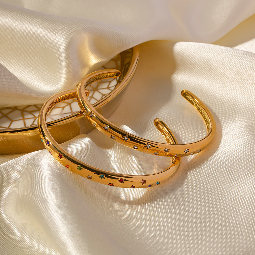 Stellar Cuff Bracelet – Gold Finish with Starry Zircons