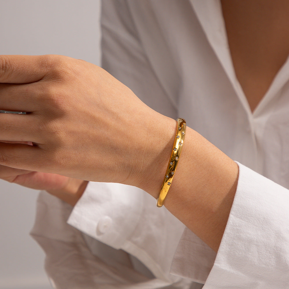 Stellar Cuff Bracelet – Gold Finish with Starry Zircons