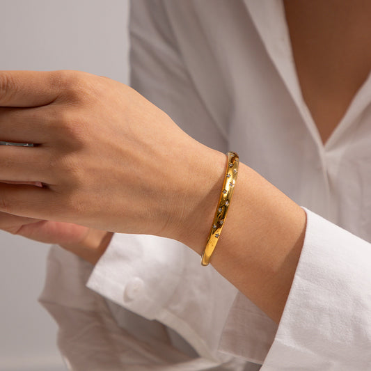 Stellar Cuff Bracelet – Gold Finish with Starry Zircons