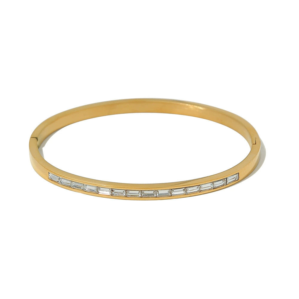 Radiant Bangle – 18K Gold Stainless Steel with Zircon Accents