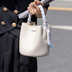 The Soft Bucket – Casual PU Handbag with Bow Accent