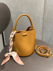 The Soft Bucket – Casual PU Handbag with Bow Accent