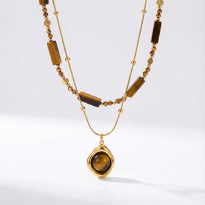 Collier Duo GAIA SOLIS Pierre Oeil - de - Tigre - KASANEL
