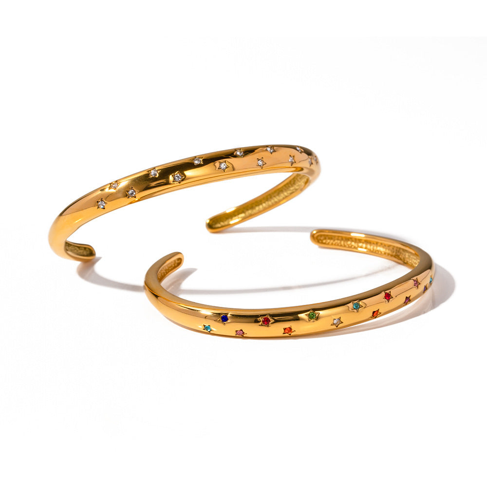 Stellar Cuff Bracelet – Gold Finish with Starry Zircons